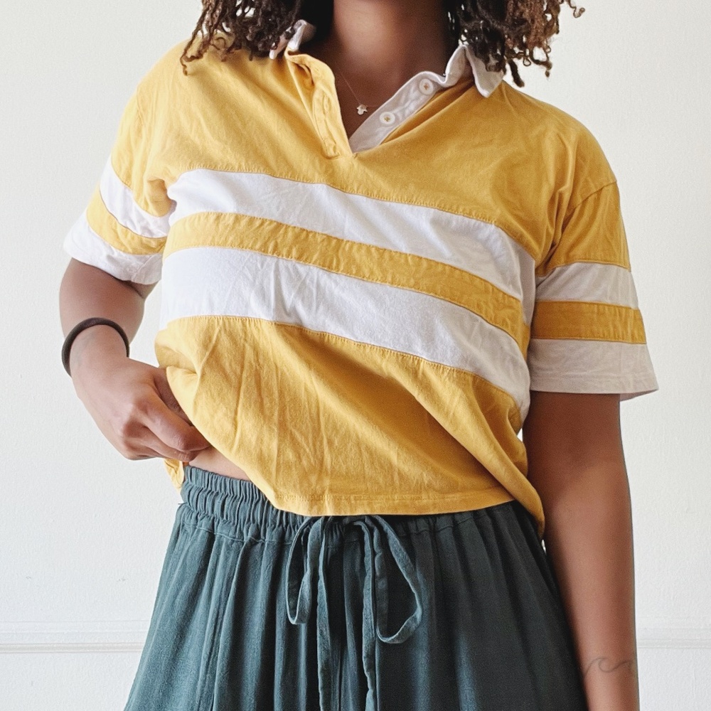 cropped yellow and white striped polo